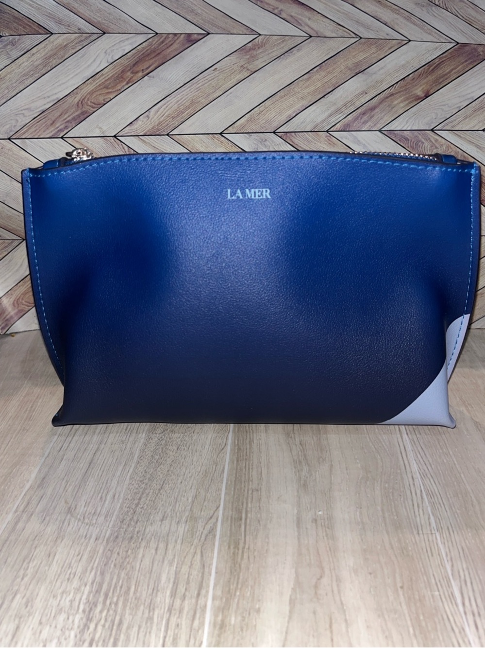 La Mer ombré Blue faux Leather Cosmetic makeup bag pouch